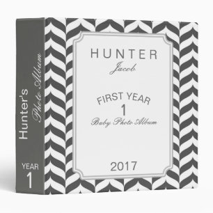 Modern Chevron Pattern Grey Baby Photo Album Binder