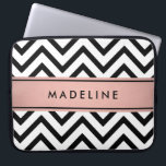 Modern Chevron Pattern & Name Pink, Black & White Laptop Sleeve<br><div class="desc">Protect your laptop in style with a chic modern sleeve.  Design features black and white chevron zig-zag pattern,  pretty faux rose gold foil stripe in pink and black,  and your name  or other customized text. This elegant and trendy computer case makes a stylish gift for her.</div>