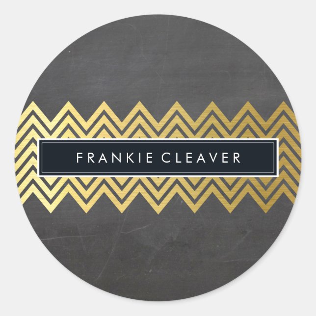 MODERN CHEVRON PATTERN trendy gold chalkboard Classic Round Sticker (Front)