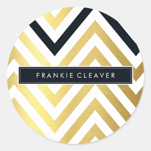 MODERN CHEVRON PATTERN trendy gold foil black Classic Round Sticker (Front)