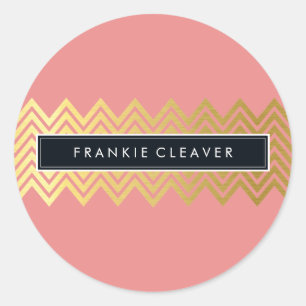 MODERN CHEVRON PATTERN trendy gold simple coral Classic Round Sticker