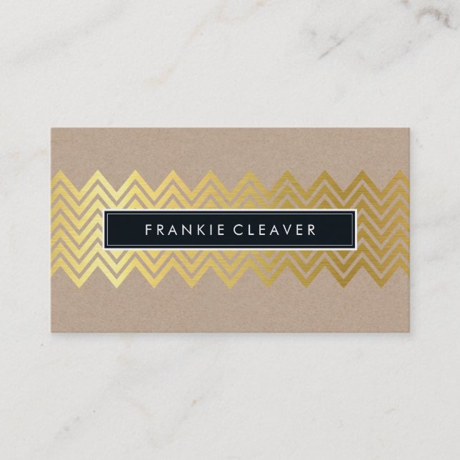 MODERN CHEVRON PATTERN trendy gold simple kraft Business Card (Front)
