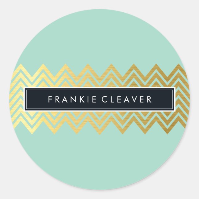 MODERN CHEVRON PATTERN trendy gold simple mint Classic Round Sticker (Front)