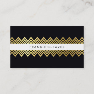 MODERN CHEVRON PATTERN trendy simple gold black Business Card