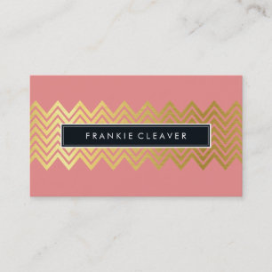 MODERN CHEVRON PATTERN trendy simple gold coral Business Card