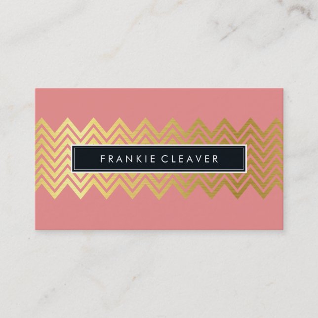 MODERN CHEVRON PATTERN trendy simple gold coral Business Card (Front)