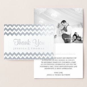 Modern Chevron Photo Wedding Thank You Foil Card