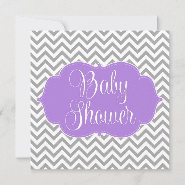 Modern Chevron Purple Grey Girl Baby Shower Invitation (Front)