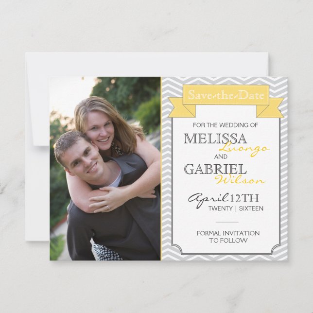 Modern Chevron Save the Date Yellow (Front)