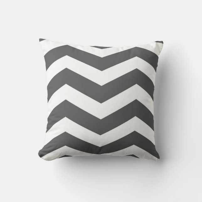 Modern Chevron Stripes in Charcoal Grey and White Throw Pillow (Front)