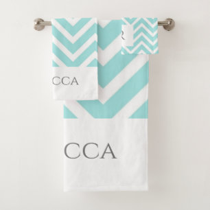 Modern Chevron Stripes Monogram Bathroom Towel Set