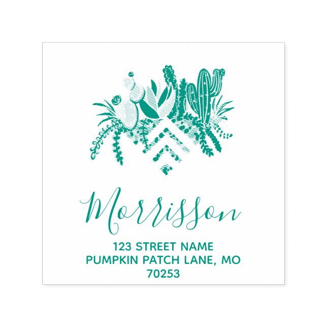 Modern Chevron Succulents & Cactus Self-inking Stamp (Design)