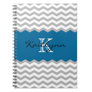 Modern Chevron Teal Accent Monogram Notebook