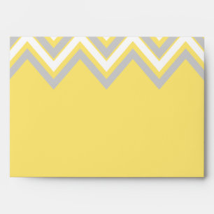 Modern chevron wedding grey, yellow initials envelope