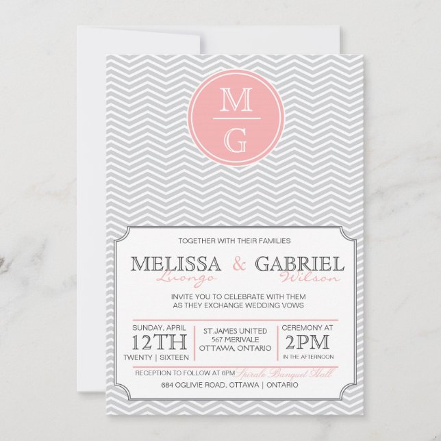 Modern Chevron Wedding Invitation Pink (Front)