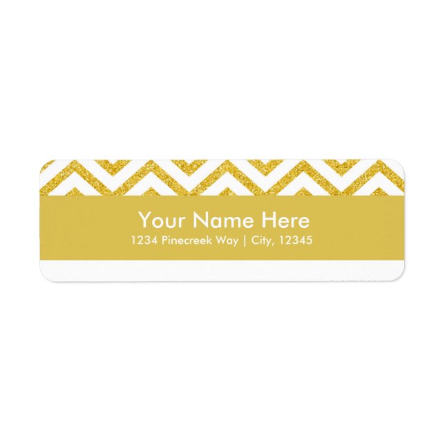 Modern Chevron White & Gold Elegant Address Labels (Front)