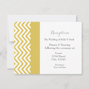 Modern Chevron White & Gold Wedding Reception Card