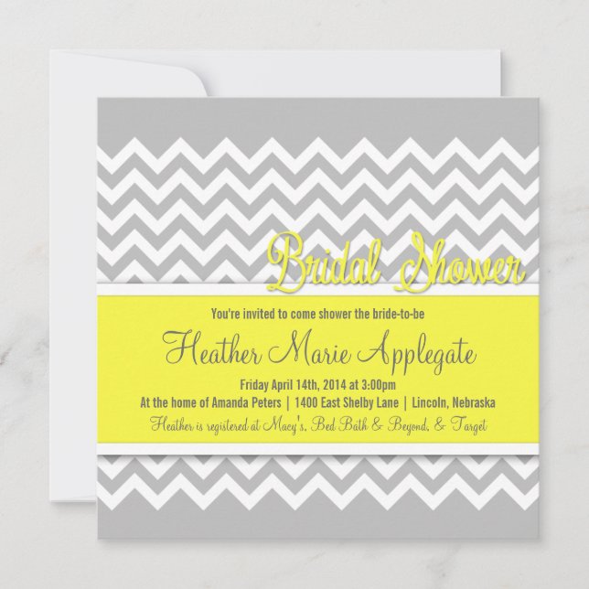 Modern Chevron Yellow Bridal Shower Invitation (Front)