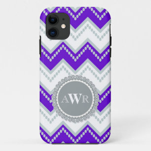 Modern Chevron Zig Zag Monogrammed  Stripe Oval iPhone 11 Case
