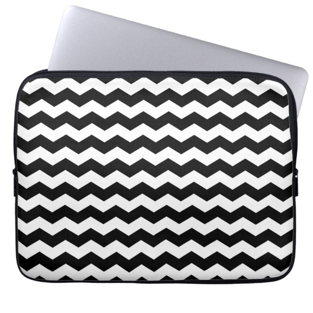 Modern Chevron ZigZag Black and White Pattern  Laptop Sleeve (Front)