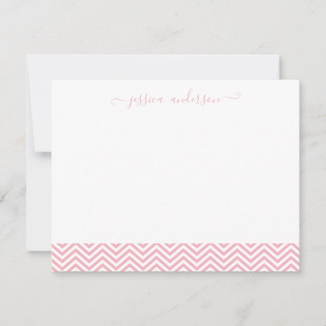 Modern Chevron Zigzag Girly Script Cute Blush Pink Card (Front)