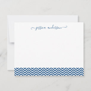 Modern Chevron Zigzag Girly Script Cute Navy Blue Card
