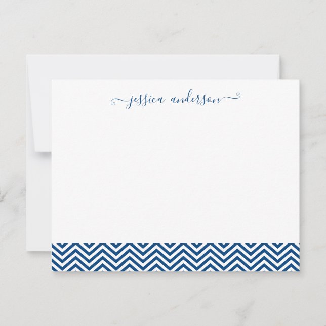 Modern Chevron Zigzag Girly Script Cute Navy Blue Card (Front)