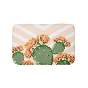 Modern Chevrons Prickly Pear Cactus Cactus Flowers Bath Mat