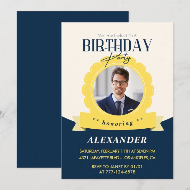 Modern Chic 41st birthday invitation  (Front/Back)