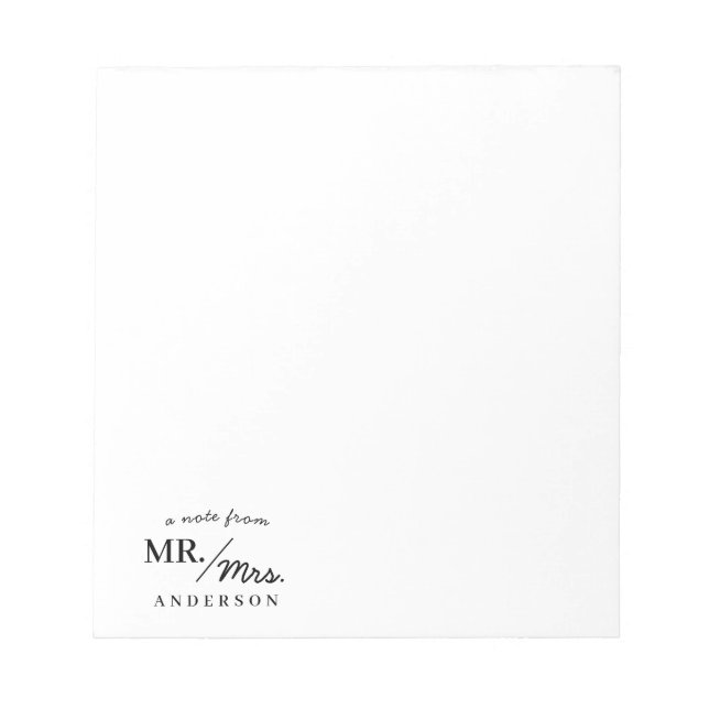 Modern Chic A Note From Mr and Mrs Couple Notepad (Front)