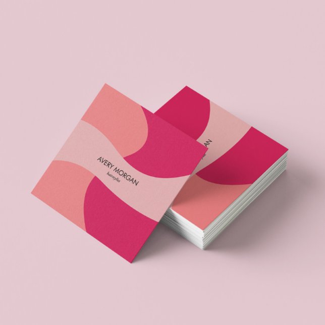 Modern Chic Abstract Pink Hair stylist Square Business Card (Creator Uploaded)