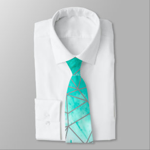 Modern Chic Aqua Blue Watercolor and Silver Tie