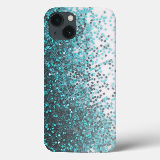 Modern Chic Aqua Green Teal Silver Glitter Sequins Case-Mate iPhone Case (Back)