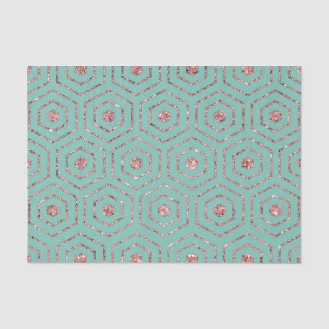 Modern Chic Aqua Rose Gold Glitter Hexagon Geo Tissue Paper (Front)