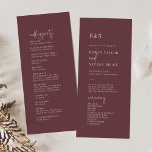 Modern Chic Autumn Burgundy Flat Wedding Program<br><div class="desc">This minimalist chic autumn burgundy flat wedding program is perfect for a simple wedding. The moody boho design features rustic unique and stylish bohemian typography in a dark marsala maroon red wine colour. Include the name of the bride and groom, the wedding date and location, thank you message, order of...</div>