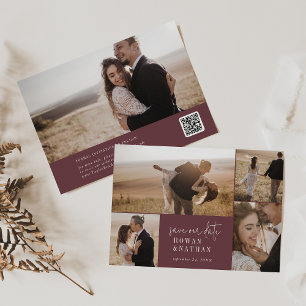 Modern Chic Autumn Burgundy Photo Collage Save The Date