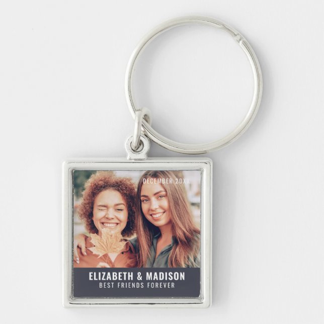 Modern Chic Best Friends Forever BFF Besties Photo Keychain (Front)