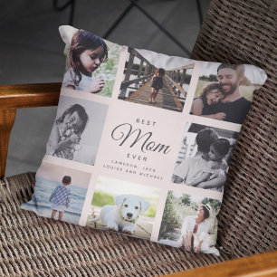 Modern Chic Best Mom Ever Blush Pink Photo Collage Throw Pillow