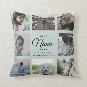 Modern Chic Best Nana Ever Greenery Photo Collage Throw Pillow