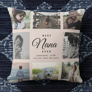 Modern Chic Best Nana Ever Greenery Photo Collage Throw Pillow