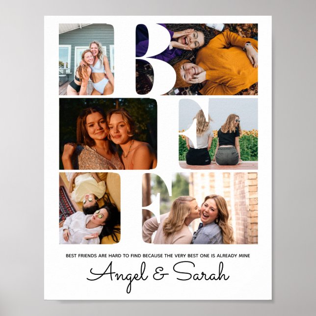 Modern Chic BFF Best Friends Elegant Photo Collage Poster (Front)