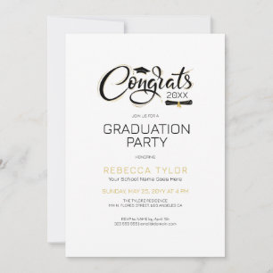 Modern Chic Black and Gold tTpogray Party Invite