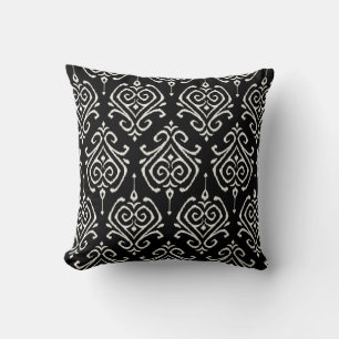 Modern chic black and white damask ikat pillow