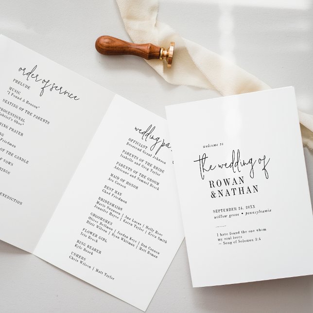 Modern Chic Black and White Folded Wedding Program (Creator Uploaded)