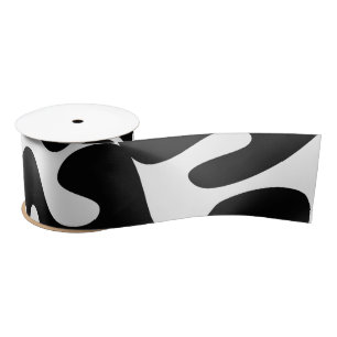 Modern Chic Black and White Liquid Art Pattern Satin Ribbon