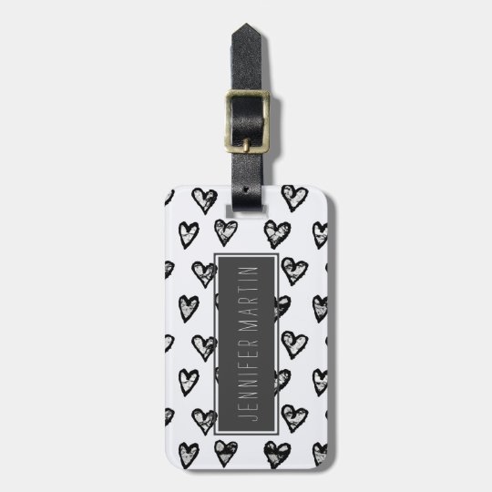 Modern Chic Black and White Marble Hearts Pattern Luggage Tag