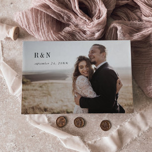 Modern Chic Black and White Monogram Photo Wedding Guest Book