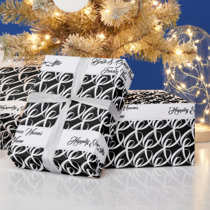 Modern, Chic Black and White Personalized Wedding Wrapping Paper
