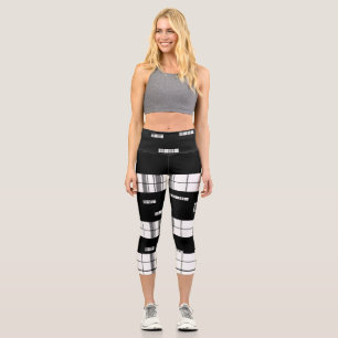 Modern Chic Black and White Plaid Capri Leggings