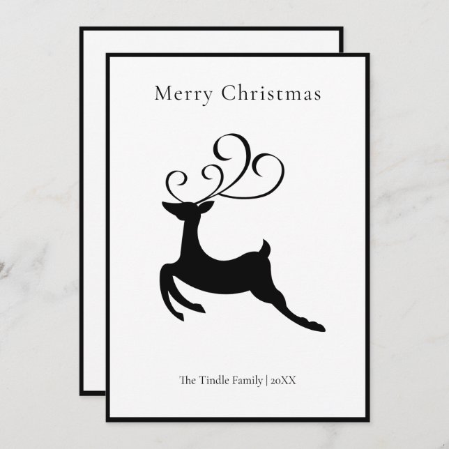 Modern Chic Black and White Reindeer          Holiday Card (Front/Back)